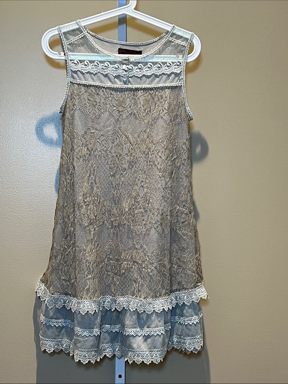 Lace Overlay Sleeveless Mini Dress in Taupe